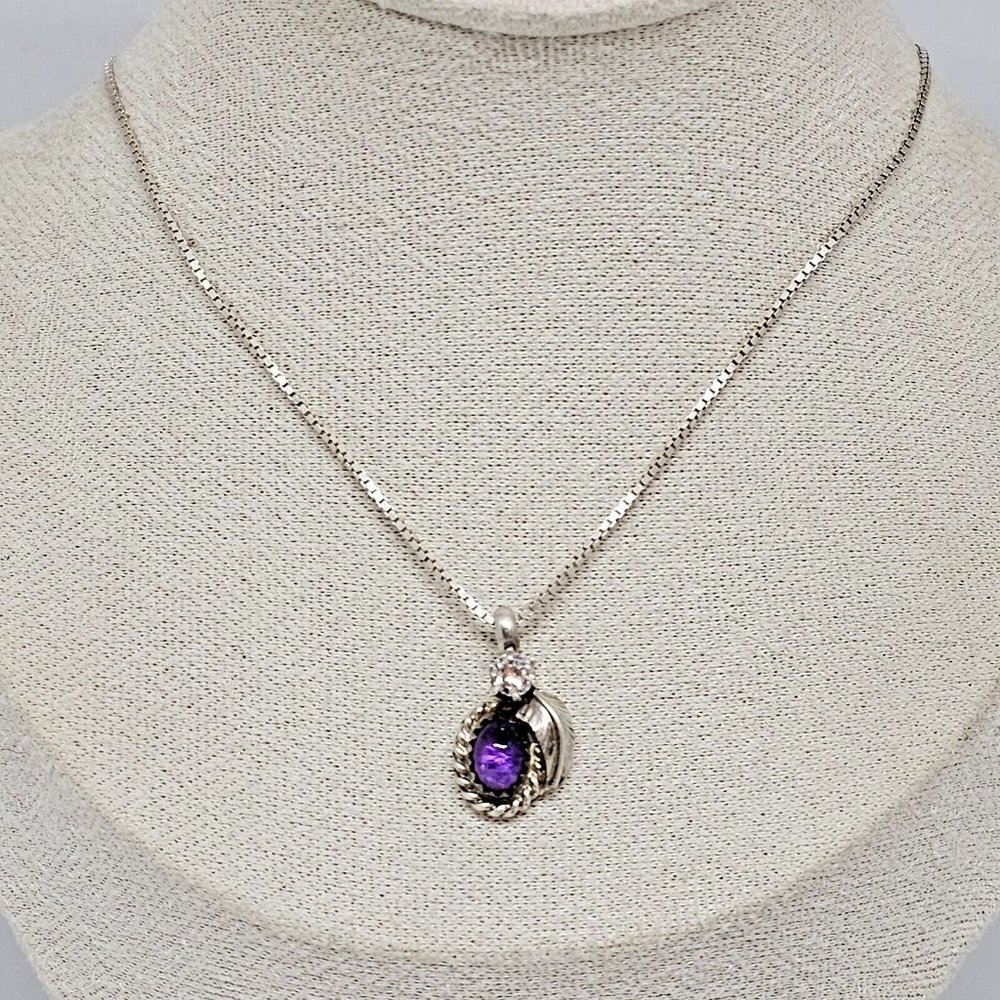 BB 925 Sterling Silver - Amethyst & Cubic Zirconia Pendant Chain Chain Necklace